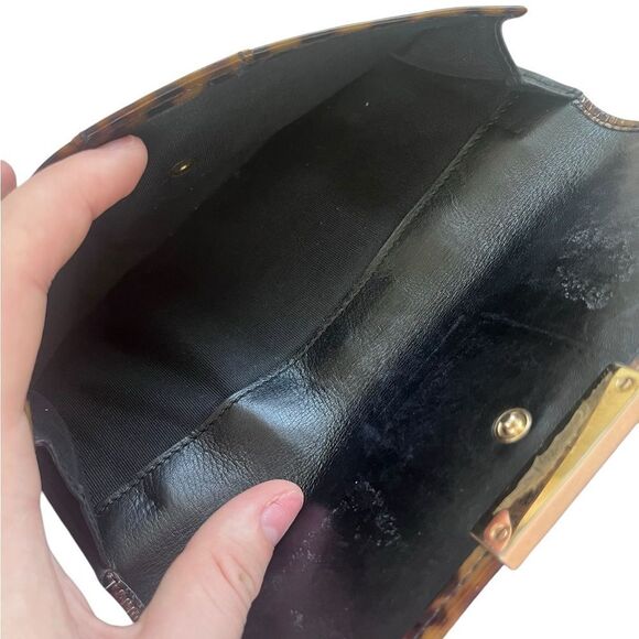 Jimmy Choo Brown Black Leopard Print Patent Leather Bifold Continental Wallet - Picture 8 of 9